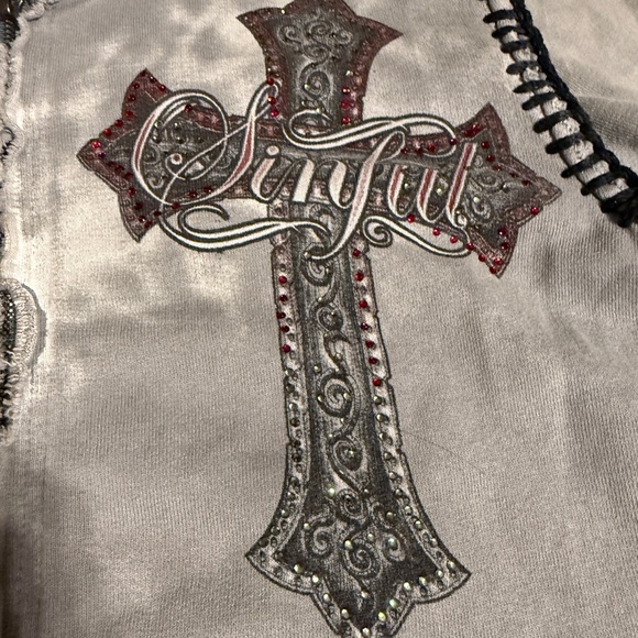 Sinful Affliction Y2K Cyber Goth Hoodie Angel Wings Alt Grunge Distress XL - Picture 3 of 6